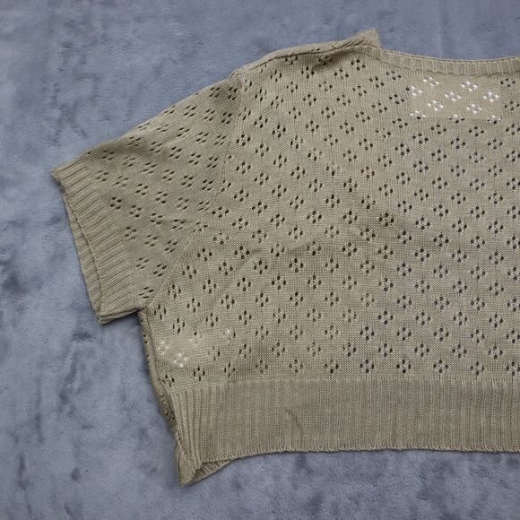 With Sweater Womens 2XL Beige Short Sleeve Open Front Tight Knit Cropped - Picture 11 of 13